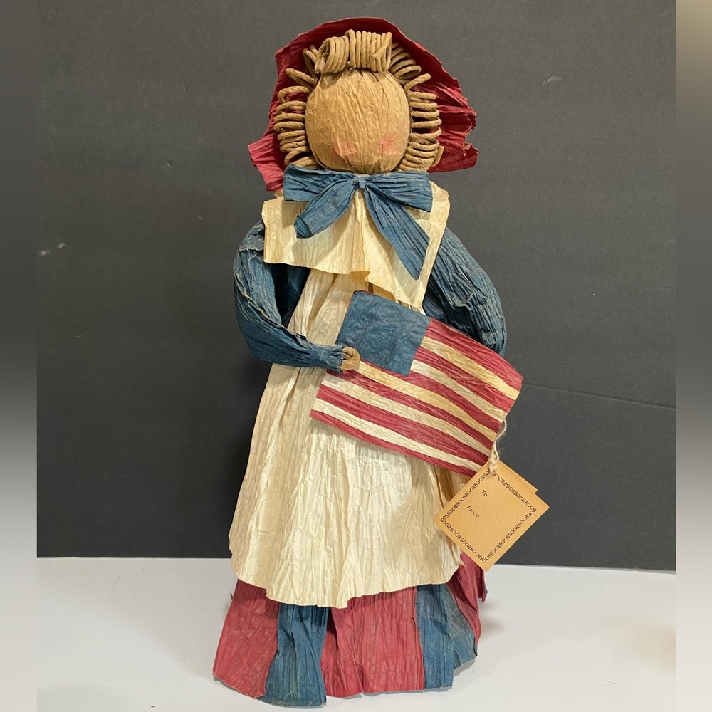 Crepe Paper BETSY ROSS DOLL 16.5” with FLAG Patriotic Country Chic Americana